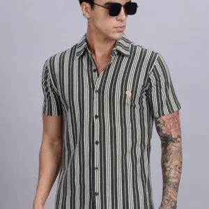 PR3 Shirts 008 – Olive Green Stripes || Half Sleeve Shirt