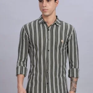 PR3 Shirts 008 – Olive Green Stripes || Full Sleeve Shirt